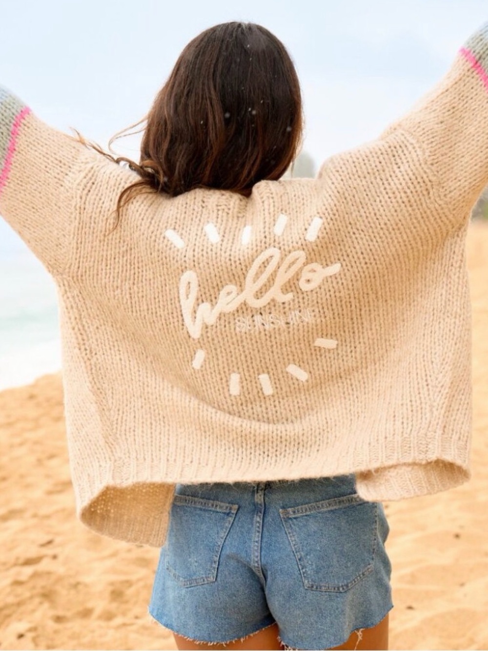 ☀️ Saltwater Luxe Hello Sunshine Sweater Cardigan Embroidered Back Size Small